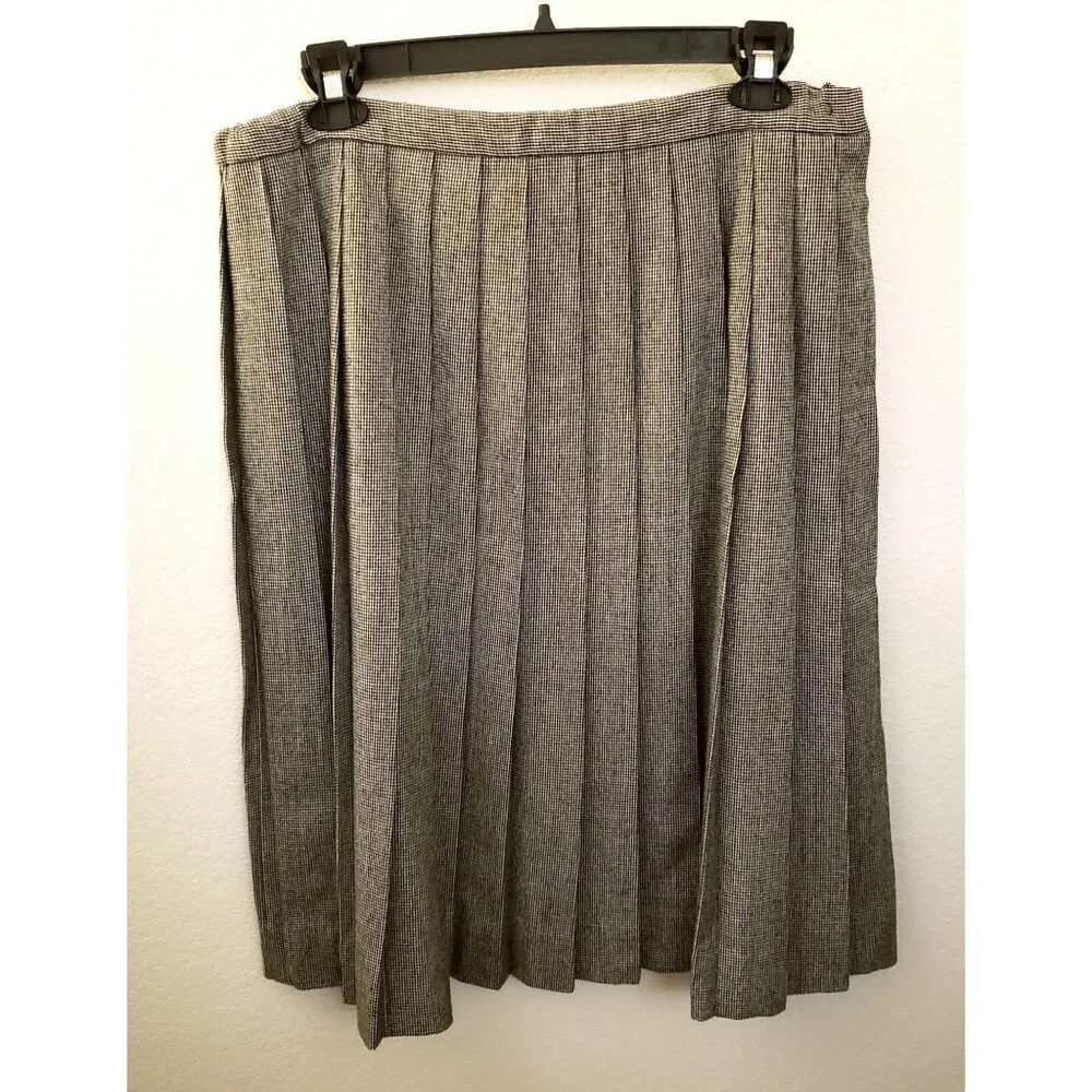 Vintage Evan Picone Wool Blend* Plaid Pleated  A-Line Midi Skirt Size L* EUC